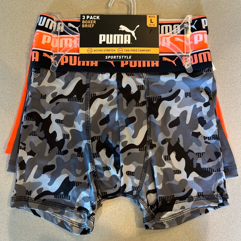 Puma Boys L 12-14, 3 pack boxer brief active stretch, tag free comfort